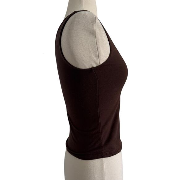 Y2K HOLLISTER Heart Rhinestone Cut Out One Shoulder Tank Top Chocolate Brown S - Picture 6 of 10